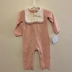 Edgehill Collection Blush Knit Footie with Lace Bib NWT